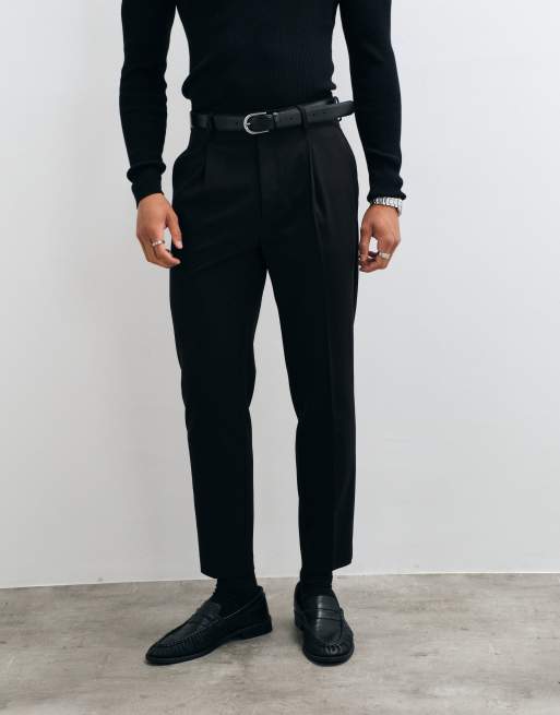 ASOS DESIGN tailored comfort stretch tapered trousers in black twill, 3 of 5