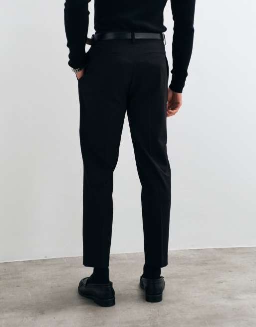 ASOS DESIGN tailored comfort stretch tapered trousers in black twill, 4 of 5