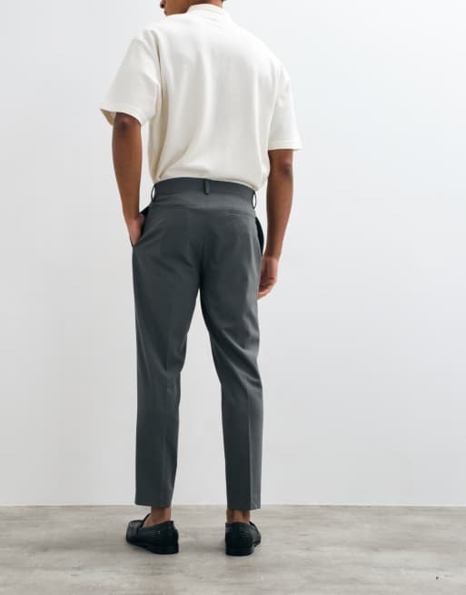 ASOS DESIGN tailored comfort stretch tapered trousers in charcoal twill, 2 of 5