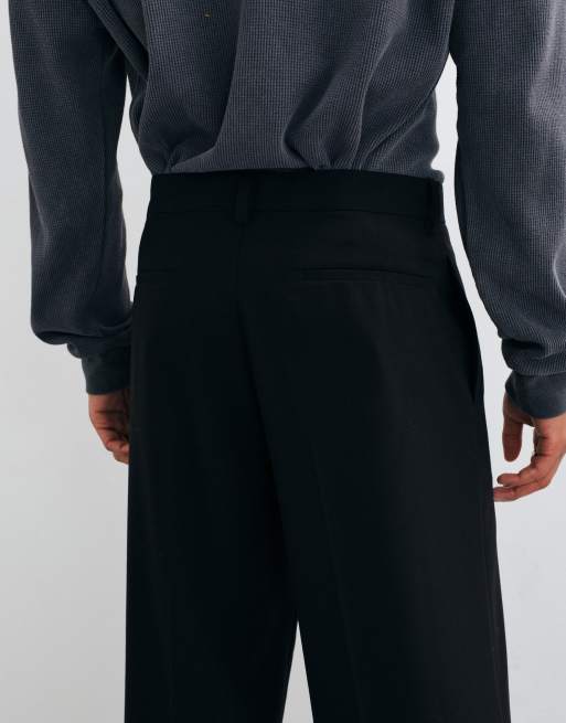 ASOS DESIGN tailored comfort stretch wide leg pants in black twill, 2 of 5