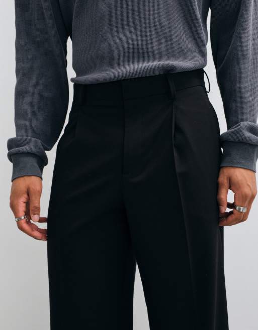 ASOS DESIGN tailored comfort stretch wide leg pants in black twill, 3 of 5