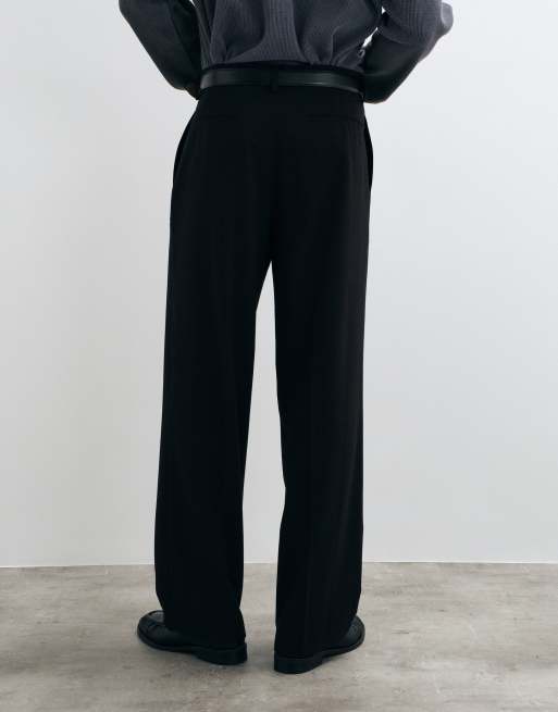 ASOS DESIGN tailored comfort stretch wide leg pants in black twill, 4 of 5