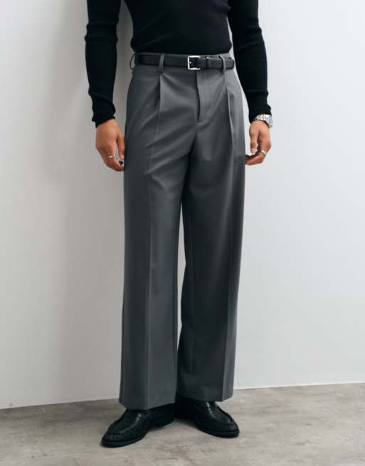 ASOS DESIGN tailored comfort stretch wide leg pants in charcoal twill, 2 of 5