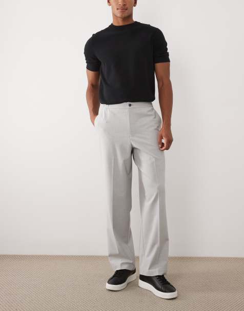 ASOS DESIGN tailored comfort stretch wide leg pants in gray with elastic waist - view 1