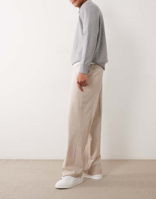 ASOS DESIGN tailored comfort stretch wide leg pants in stone with elastic waist, 3 of 5