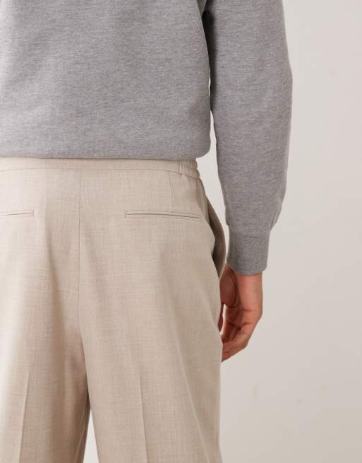 ASOS DESIGN tailored comfort stretch wide leg pants in stone with elastic waist, 4 of 5