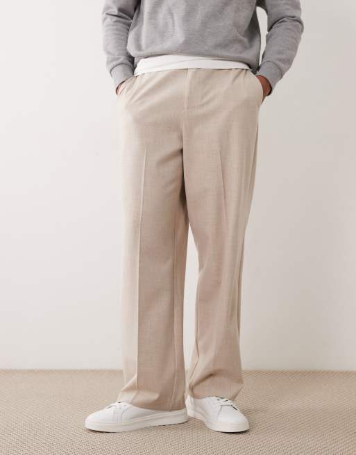 ASOS DESIGN tailored comfort stretch wide leg pants in stone with elastic waist, 5 of 5