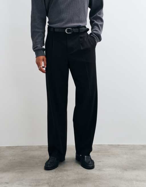 ASOS DESIGN tailored comfort stretch wide leg trousers in black twill, 5 of 5