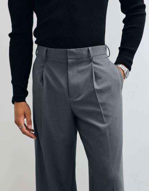 ASOS DESIGN tailored comfort stretch wide leg trousers in charcoal twill, 3 of 5