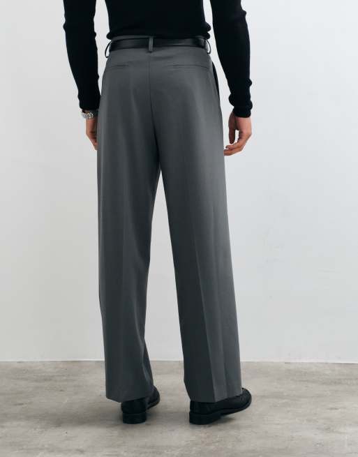 ASOS DESIGN tailored comfort stretch wide leg trousers in charcoal twill, 4 of 5