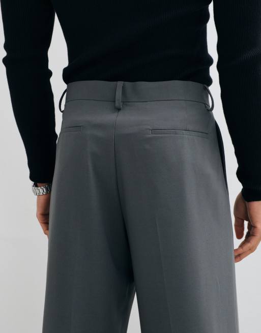 ASOS DESIGN tailored comfort stretch wide leg trousers in charcoal twill, 5 of 5