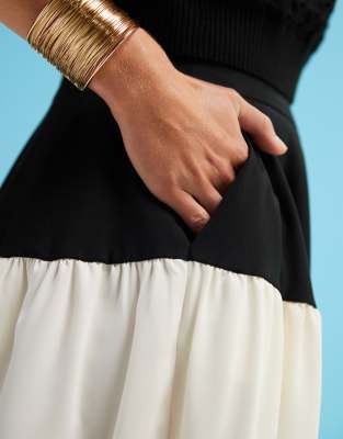Asos Design Tailored Contrast Panel Oversized Pants With Mixed Fabric In Black