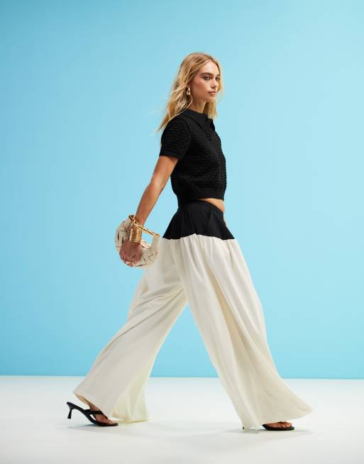 ASOS DESIGN tailored contrast panel oversized pants with mixed fabric in black and white