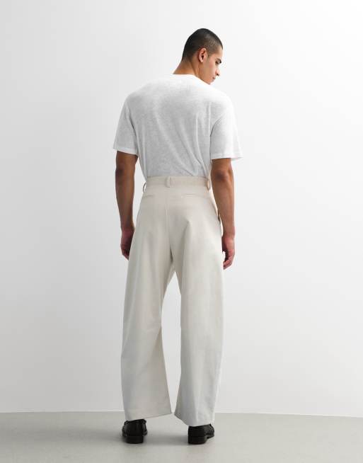 ASOS DESIGN tailored corduroy barrel leg pants in ecru, 3 of 7