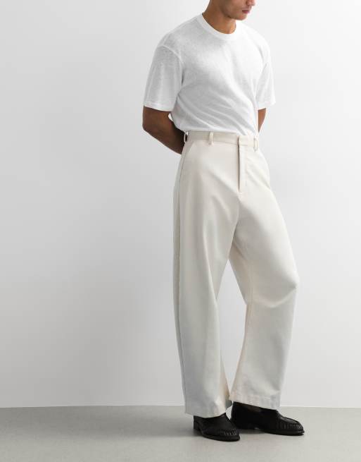 ASOS DESIGN tailored corduroy barrel leg pants in ecru, 5 of 7