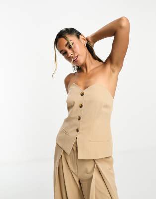 Asos Design Tailored Corset Top In Camel-neutral