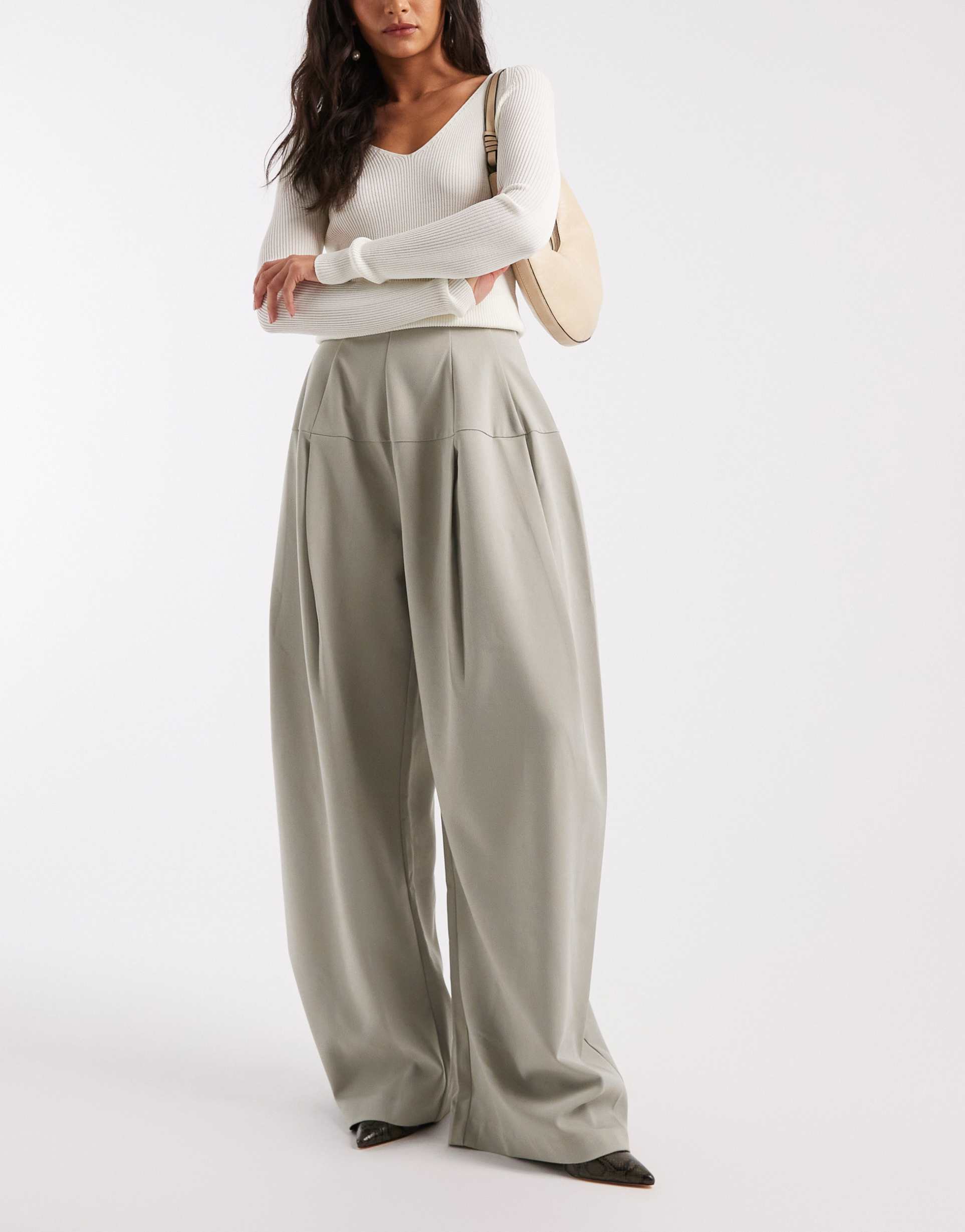 asos design tailored corset waist volume pants in sage
