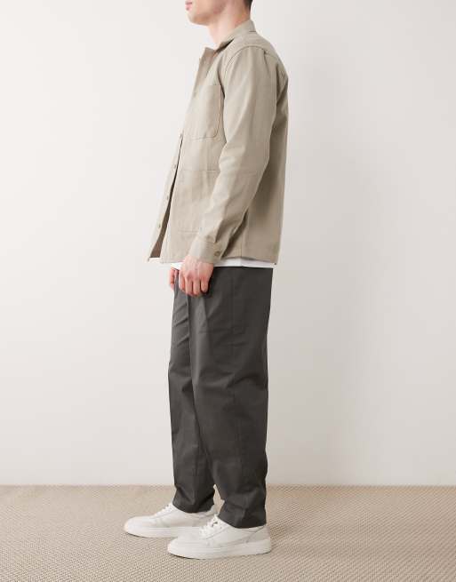 ASOS DESIGN tailored cotton rich oversized tapered chino pants in charcoal with front pleats, 3 of 5