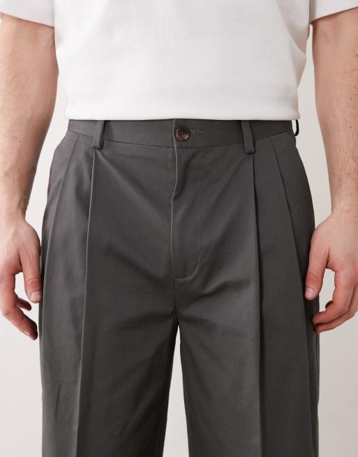 ASOS DESIGN tailored cotton rich oversized tapered chino pants in charcoal with front pleats, 5 of 5