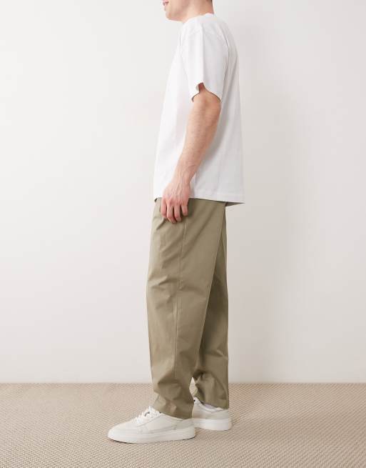 ASOS DESIGN tailored cotton rich oversized tapered chino pants in khaki with front pleats, 3 of 5