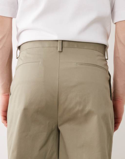 ASOS DESIGN tailored cotton rich oversized tapered chino pants in khaki with front pleats, 4 of 5