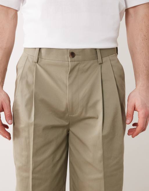 ASOS DESIGN tailored cotton rich oversized tapered chino pants in khaki with front pleats, 5 of 5