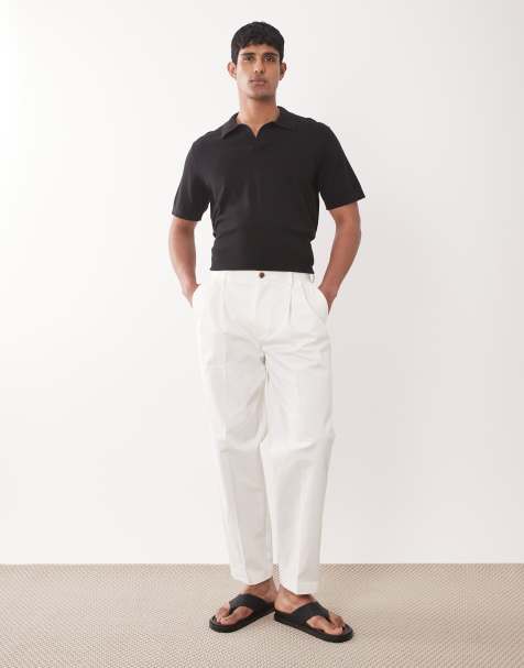ASOS DESIGN tailored cotton rich oversized tapered chino pants in white with front pleats - view 1