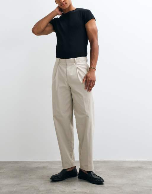 ASOS DESIGN tailored cotton rich oversized tapered pants in dark stone, 4 of 5