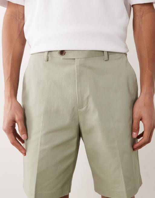 ASOS DESIGN tailored cotton rich regular chino shorts in sage green, 4 of 5