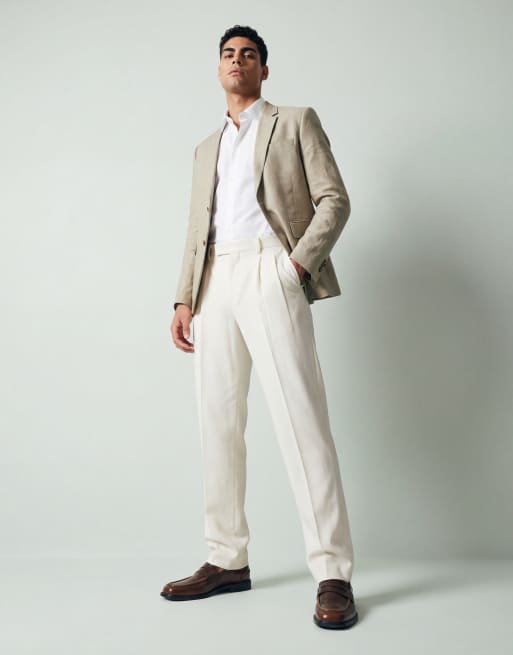 ASOS DESIGN tailored cotton rich relaxed tapered chino pants in ecru with front pleats, 10 of 12