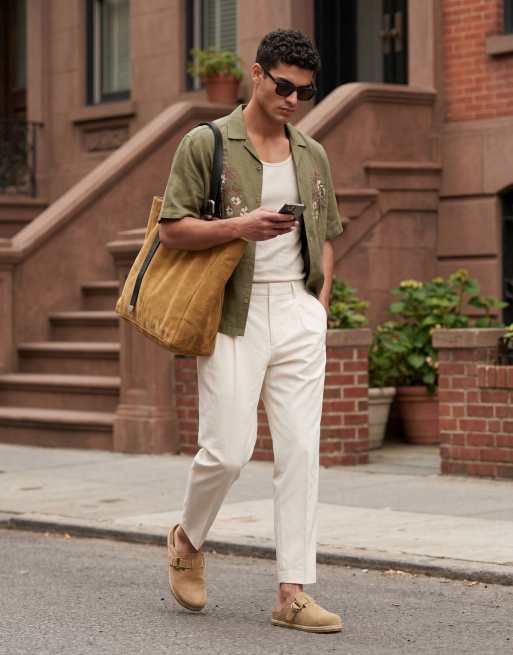 ASOS DESIGN tailored cotton rich relaxed tapered chino pants in ecru with front pleats, 12 of 12