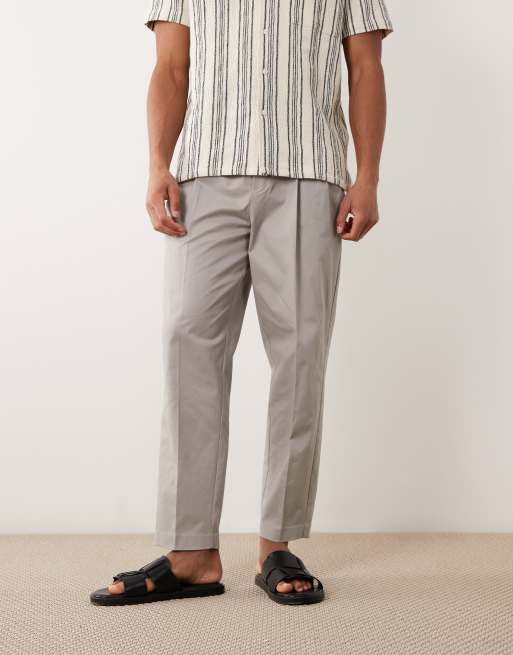 ASOS DESIGN tailored cotton rich relaxed tapered chino pants in grey with front pleats, 2 of 5