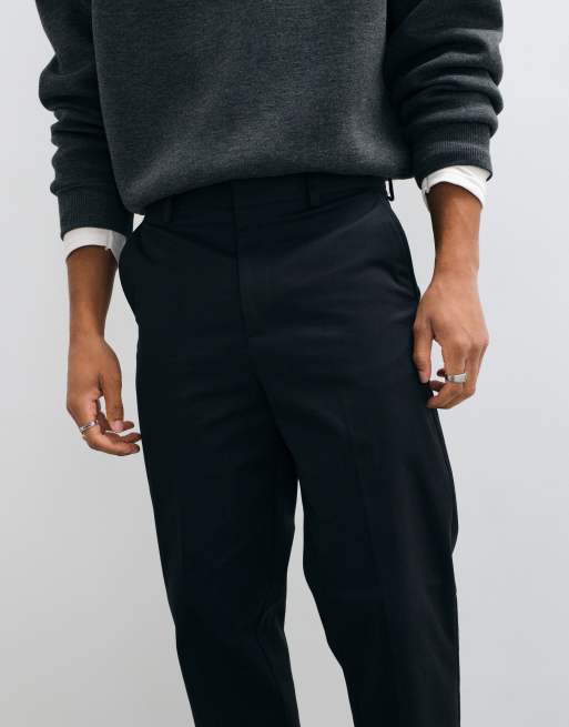 ASOS DESIGN tailored cotton rich relaxed tapered chino trousers in black with coin pocket, 3 of 5