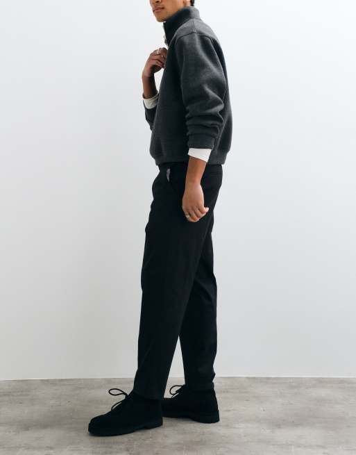 ASOS DESIGN tailored cotton rich relaxed tapered chino trousers in black with coin pocket, 4 of 5