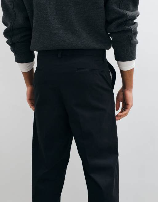 ASOS DESIGN tailored cotton rich relaxed tapered chino trousers in black with coin pocket, 5 of 5