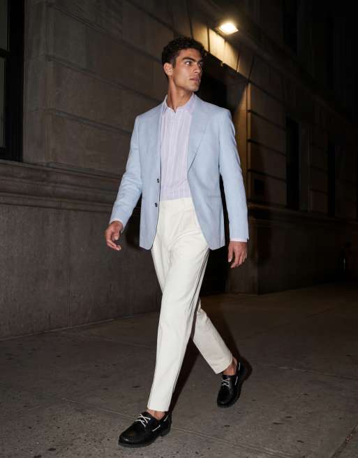 ASOS DESIGN tailored cotton rich relaxed tapered chino trousers in ecru with front pleats, 11 of 12