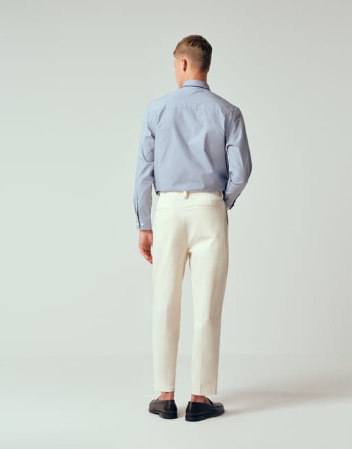 ASOS DESIGN tailored cotton rich relaxed tapered chino trousers in ecru with front pleats, 3 of 12