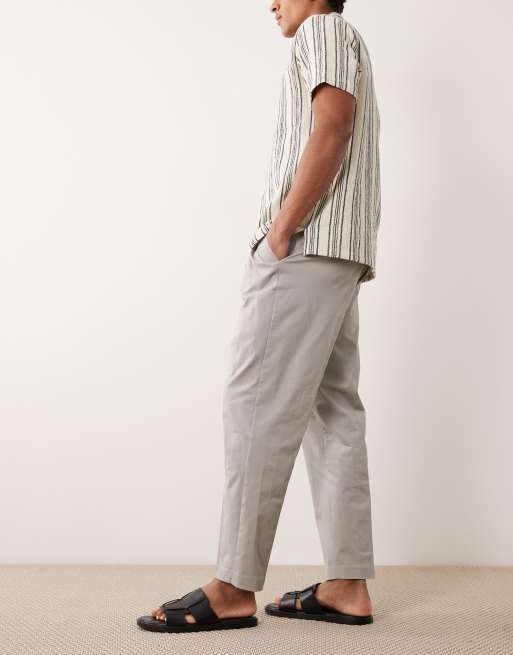 ASOS DESIGN tailored cotton rich relaxed tapered chino trousers in grey with front pleats, 3 of 5
