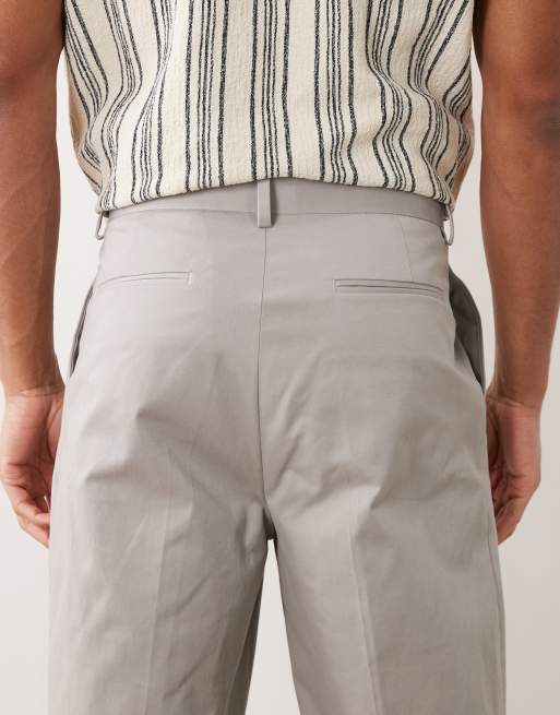 ASOS DESIGN tailored cotton rich relaxed tapered chino trousers in grey with front pleats, 5 of 5