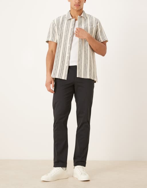 ASOS DESIGN tailored cotton rich slim chino pants in black with turnup, 2 of 5