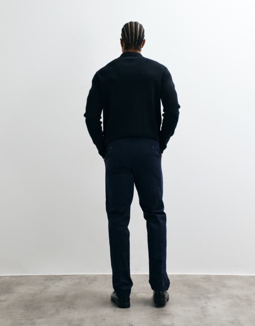 ASOS DESIGN tailored cotton rich slim chino pants in navy with turnup, 3 of 5
