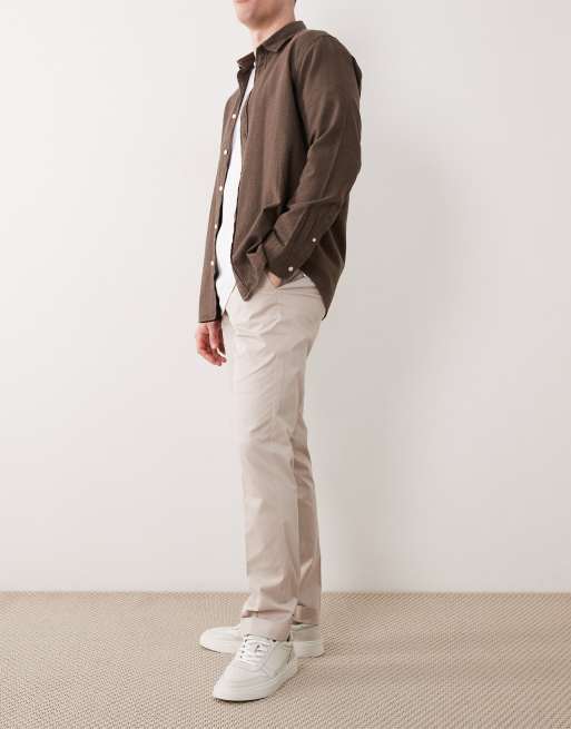ASOS DESIGN tailored cotton rich slim chino pants in stone with turnup, 3 of 5