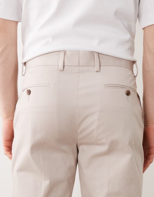 ASOS DESIGN tailored cotton rich slim chino pants in stone with turnup, 4 of 5