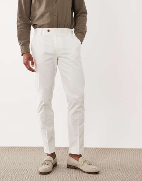 ASOS DESIGN tailored cotton rich slim chino pants in white with turnup - view 1