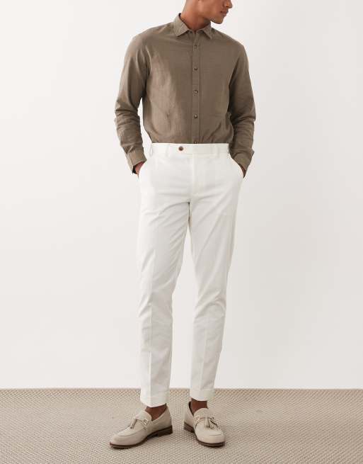 ASOS DESIGN tailored cotton rich slim chino pants in white with turnup, 2 of 5