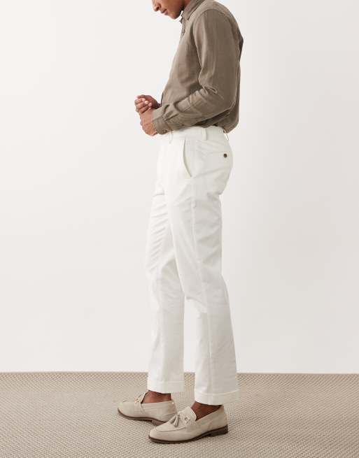ASOS DESIGN tailored cotton rich slim chino pants in white with turnup, 3 of 5