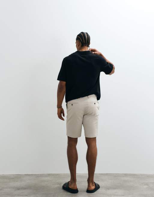 ASOS DESIGN tailored cotton rich slim chino shorts in stone, 3 of 5