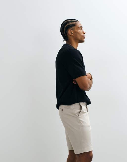 ASOS DESIGN tailored cotton rich slim chino shorts in stone, 4 of 5