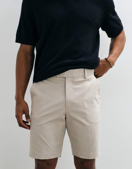 ASOS DESIGN tailored cotton rich slim chino shorts in stone, 5 of 5