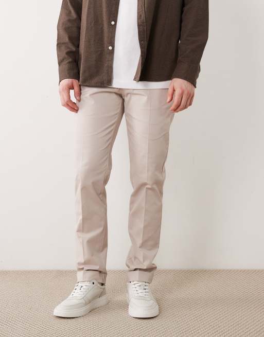 ASOS DESIGN tailored cotton rich slim chino trousers in stone with turnup, 2 of 5